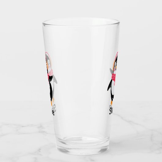 耳すてきマフ付きスカーフのクリスマスペンギン タンブラーグラス (左)