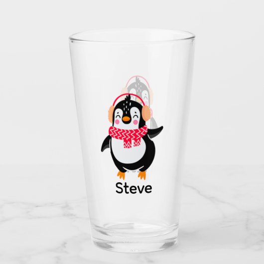 耳すてきマフ付きスカーフのクリスマスペンギン タンブラーグラス (正面)