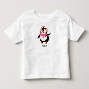 耳すてきマフ付きスカーフのクリスマスペンギン トドラーTシャツ