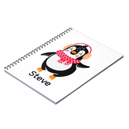 耳すてきマフ付きスカーフのクリスマスペンギン ノートブック (左側)
