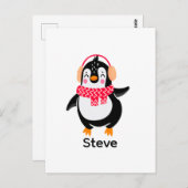 耳すてきマフ付きスカーフのクリスマスペンギン ポストカード (正面/裏面)