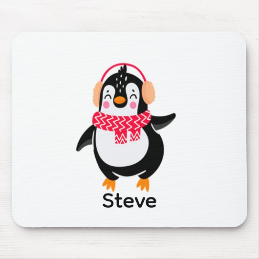 耳すてきマフ付きスカーフのクリスマスペンギン マウスパッド (正面)