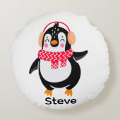 耳すてきマフ付きスカーフのクリスマスペンギン ラウンドクッション (裏面)