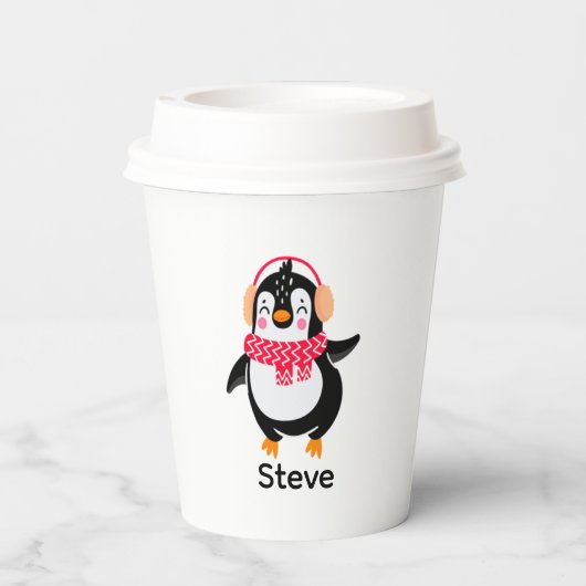 耳すてきマフ付きスカーフのクリスマスペンギン 紙コップ (裏面)
