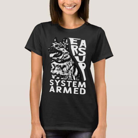 耳の上のシステム武装ドッグアニマルジャーマンシェパード Tシャツ (正面)