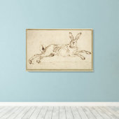 耳をランニング刺したウサギの(ペンとインクをパイン) キャンバスプリント (インサイチュ (ウッドフロア))