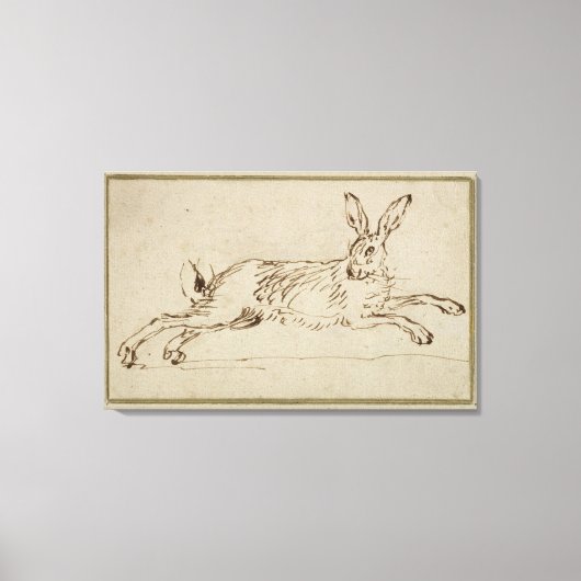 耳をランニング刺したウサギの(ペンとインクをパイン) キャンバスプリント (正面)