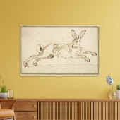 耳をランニング刺したウサギの(ペンとインクをパイン) キャンバスプリント (インサイチュ (リビング))
