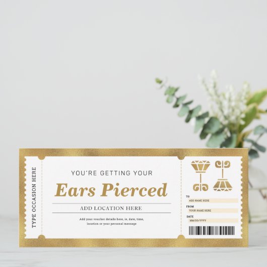 耳ピアス金ゴールドギフト証明書伝票 招待状 (スタンド正面)