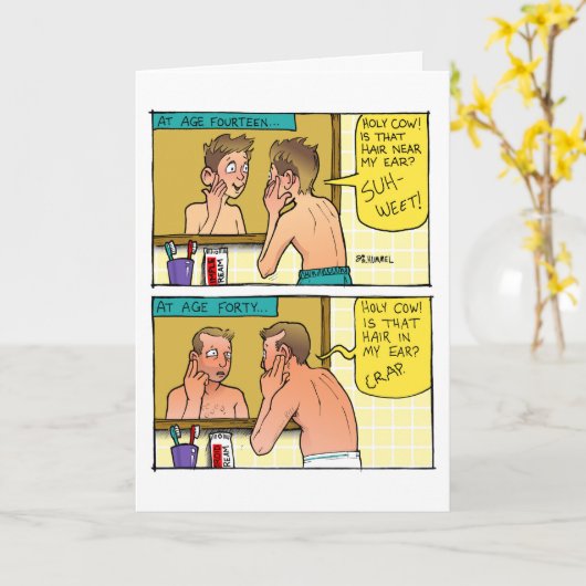 耳毛の漫画の誕生日カード カード (黄色い花)