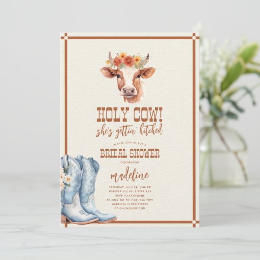 聖いカウウェスタンのブライダルシャワーの招待 招待状 (スタンド正面)