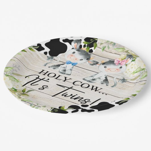 聖い牛それは双子の赤ちゃんシャワー紙プレート。 ペーパープレート (アングル)