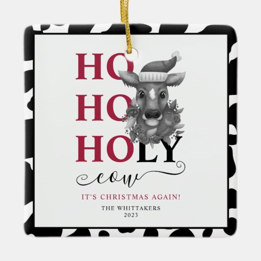 聖い牛のクリスマスフォトコウィドパターン セラミックオーナメント (正面)