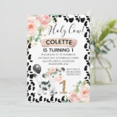 聖い牛のフローラと牛のプリントの最初の誕生日の招待 招待状 (スタンド正面)