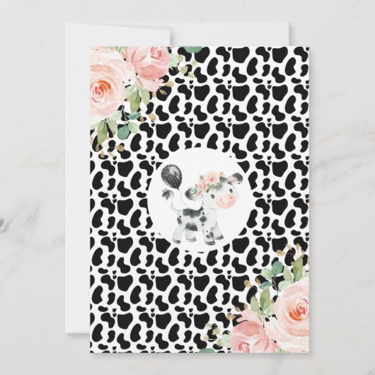 聖い牛のフローラと牛のプリントの最初の誕生日の招待 招待状 (裏面)