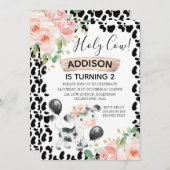 聖い牛のフローラと牛のプリント2nd誕生日のインビタ 招待状 (正面/裏面)