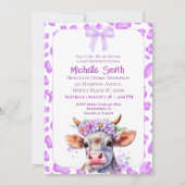 聖い牛のフローラ紫の赤ちゃんシャワー 招待状 (正面)