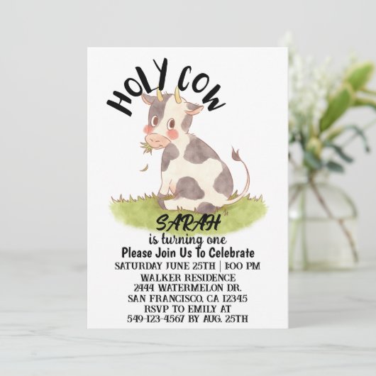 聖い牛の女の子が1枚の誕生日カードを回している サンキューカード (スタンド正面)