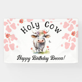 聖い牛の最初の誕生日の水色ピンク 横断幕