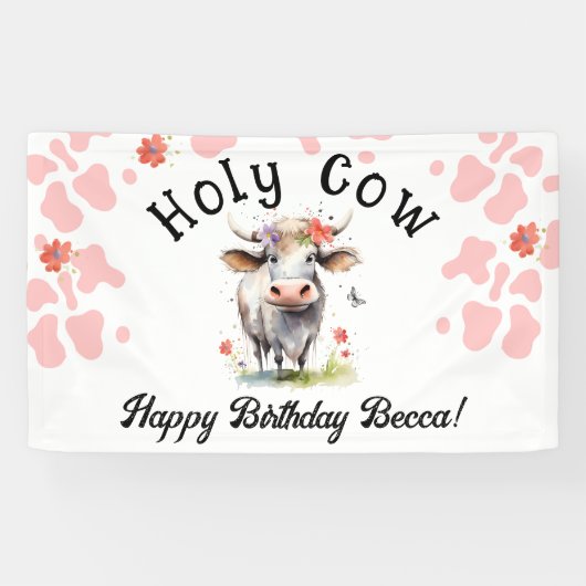 聖い牛の最初の誕生日の水色ピンク 横断幕 (横)