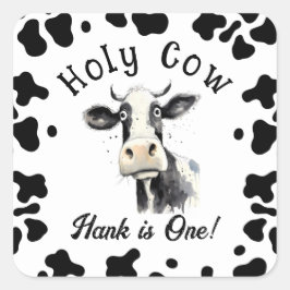 聖い牛の最初の誕生日の水色 スクエアシール