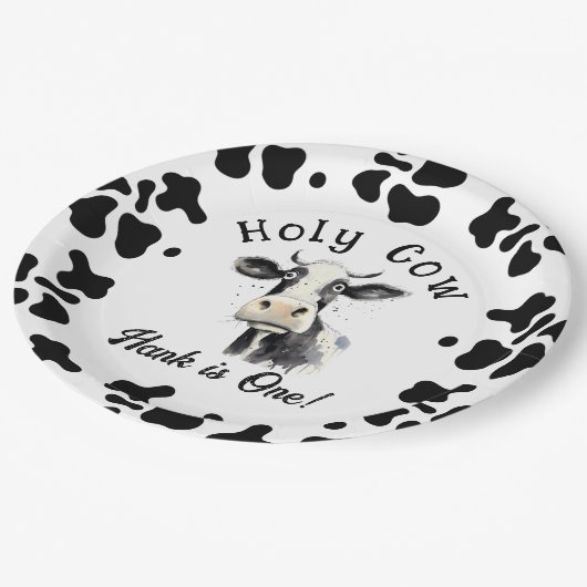 聖い牛の最初の誕生日の水色 ペーパープレート (アングル)