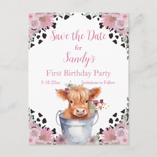 聖い牛の最初の誕生日、日付を保存 ポストカード (正面)