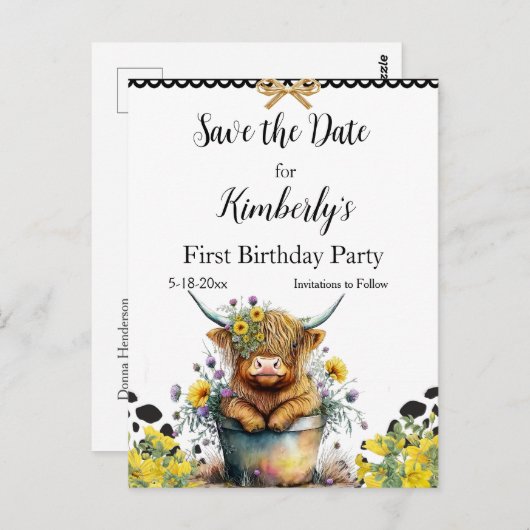 聖い牛の最初の誕生日、日付を保存 ポストカード (正面/裏面)