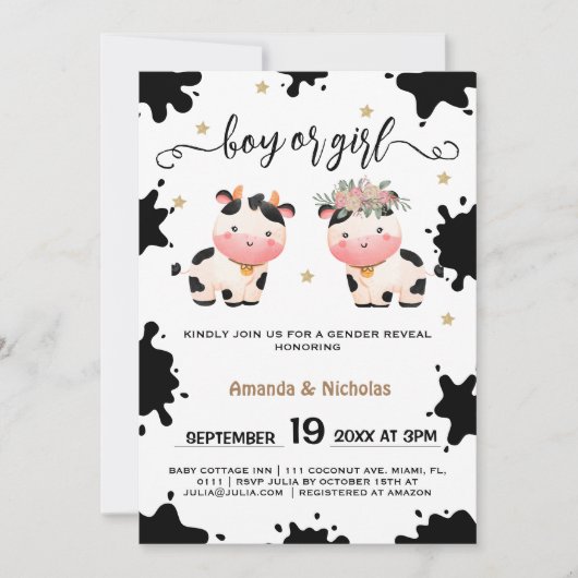 聖い牛の水の色の男の子の女の子の性を明かす 招待状 (正面)