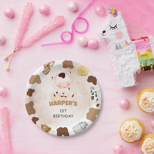 聖い牛の水色かわいい誕生日 ペーパープレート (パーティー)