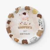 聖い牛の水色かわいい誕生日 ペーパープレート (正面)