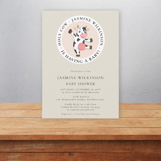 聖い牛の男女兼用赤んミニマル坊シャワー 招待状