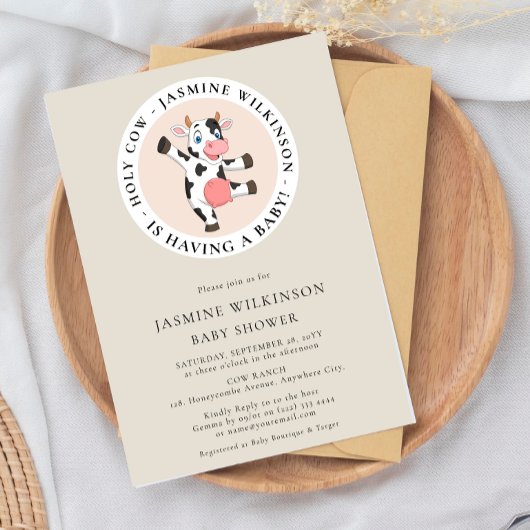 聖い牛の男女兼用赤んミニマル坊シャワー 招待状