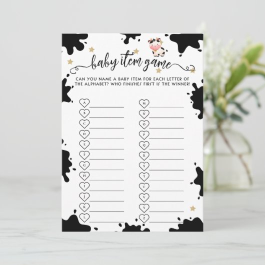 聖い牛の赤ちゃんシャワーベビーアイテムゲームカード 招待状 (スタンド正面)