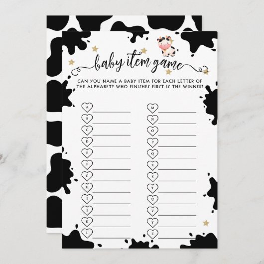 聖い牛の赤ちゃんシャワーベビーアイテムゲームカード 招待状 (正面/裏面)