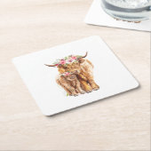 聖い牛の赤ちゃんシャワーボホハイランドカーフ スクエアペーパーコースター (アングル)