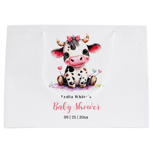 聖い牛の赤ちゃんシャワーミニマリスト女の子の赤ちゃんシャワー ラージペーパーバッグ (正面)