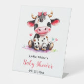 聖い牛の赤ちゃんシャワーミニマリスト女の子の赤ちゃんシャワー 台座サイン (正面)