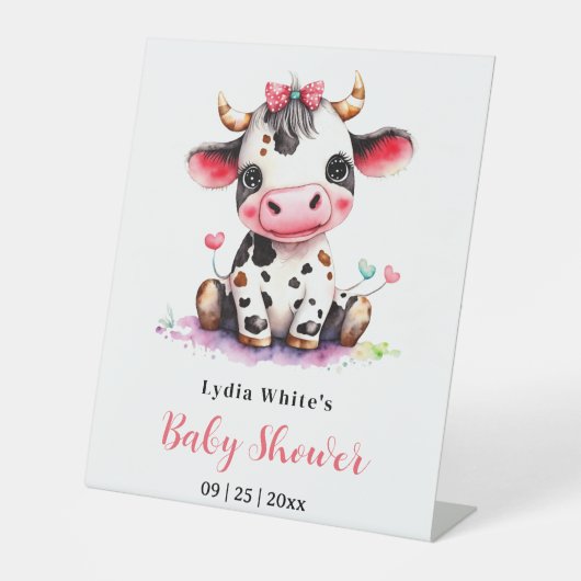 聖い牛の赤ちゃんシャワーミニマリスト女の子の赤ちゃんシャワー 台座サイン (正面)