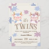 聖い牛の農場の動物の男の子の双子の赤ちゃんシャワー 招待状 (正面/裏面)