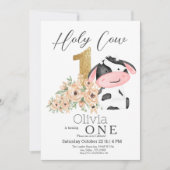 聖い牛の金ゴールド花1st誕生日パーティー 招待状 (正面)