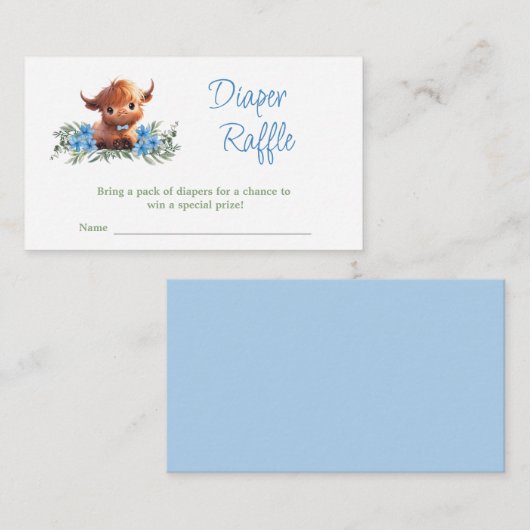 聖い牛の青モダン赤ちゃんシャワーおむつラッフル エンクロージャーカード (正面/裏面)