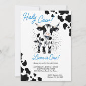 聖い牛の黒と青かわいい牛の誕生日パーティー 招待状 (正面)