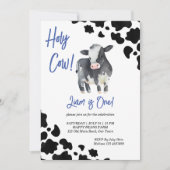 聖い牛の黒と青かわいい牛の誕生日パーティー 招待状 (正面)