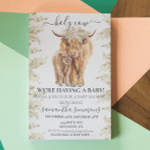 聖い牛ハイランドカーフベビーシャワーパンパスグラス 招待状