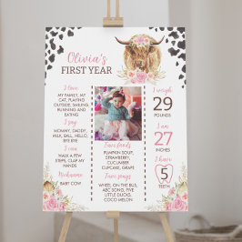 聖い牛ハイランド牛の最初の誕生日マイルストーンサイン ポスター