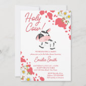聖い牛ピンクのパターンかわいい牛の赤ちゃんシャワー 招待状 (正面)