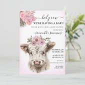 聖い牛ホワイトピンクハイランドカーフベビーシャワー 招待状 (スタンド正面)