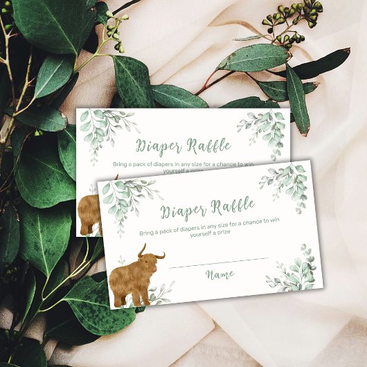 聖い牛ボホグリーンリーオムツラッフルベビーシャワー エンクロージャーカード