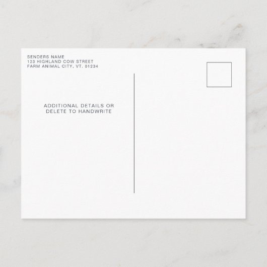 聖い牛ボホグリーンリーハイランドカウハイランドカウファースト誕生日 インビテーションポストカード (裏面)